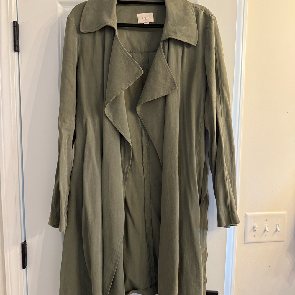 LOFT Green Trench Coat Classic Elegance